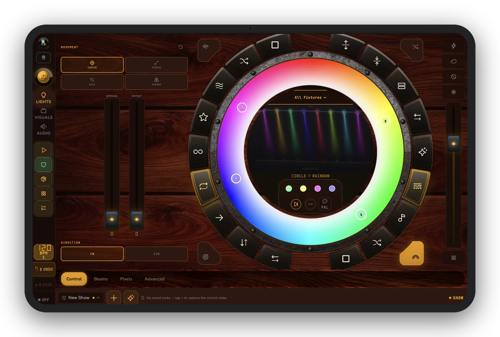 sho.run lights on an iPad for a house of worship service
